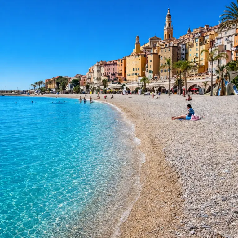 Plage et vieille ville de Menton sur la Côte d’Azur